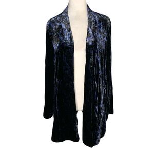 Eileen Fisher Women’s Medium Black & Blue Velvet Silk Rayon Open Front Cardigan